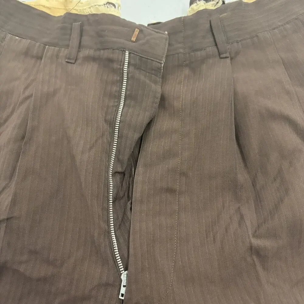 Vintage 50s Brown Striped Drop Loop Trousers 29x31
